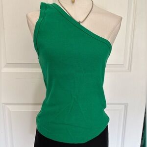 Pilcro One-Shoulder Ribbed Tank Top - Green